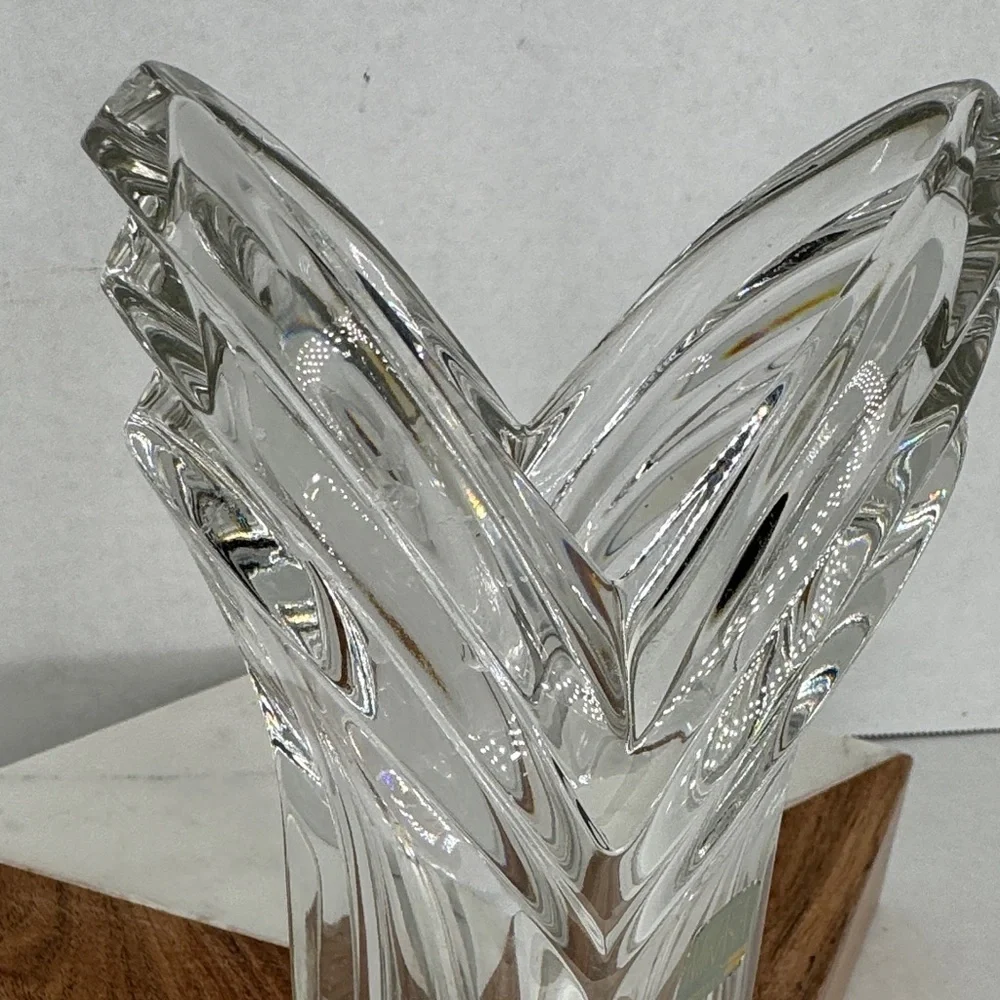 Vintage Mikasa Clear Crystal Tulip Style Vase V Shape Germany Decor 8.5”